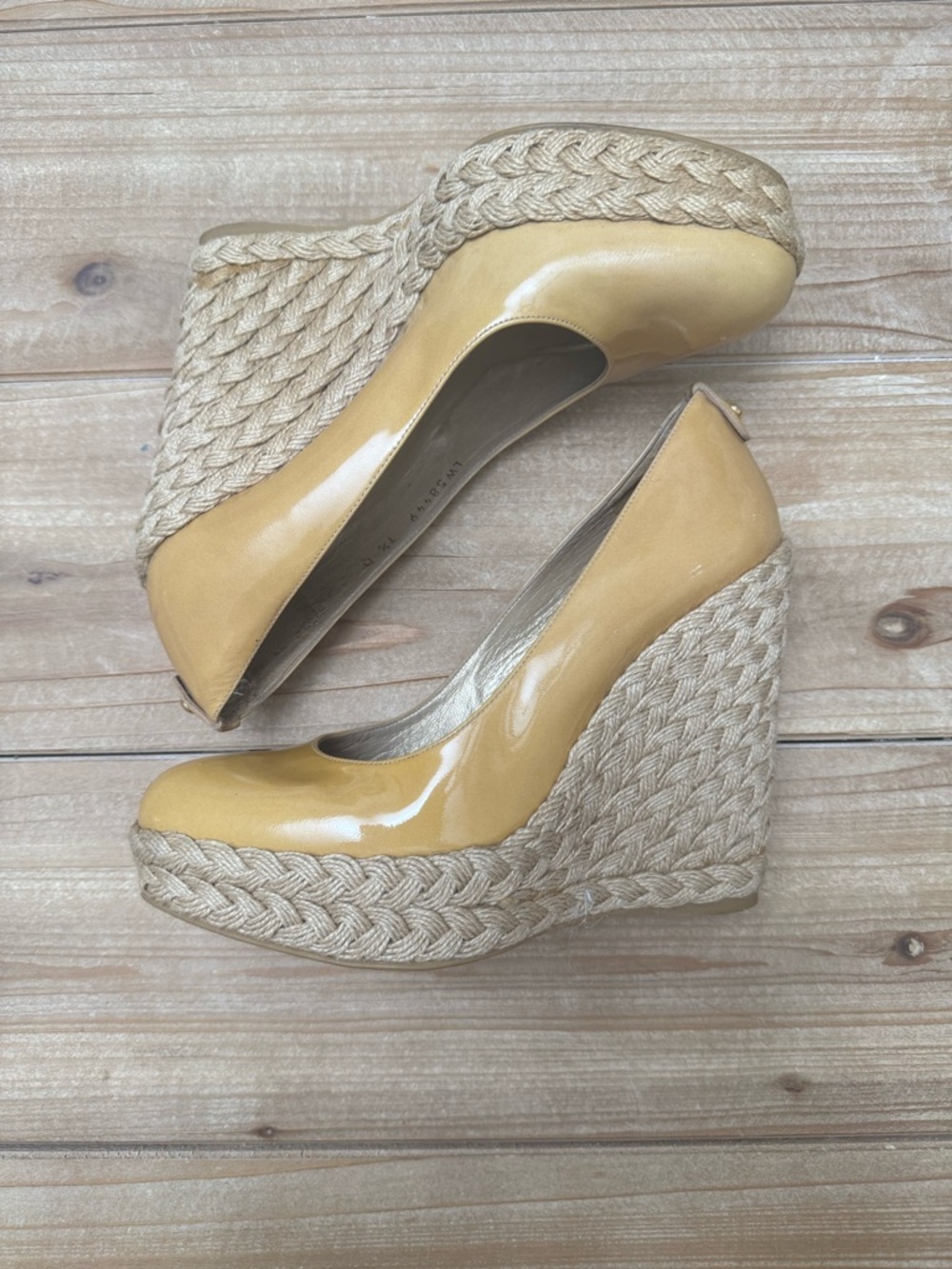 Stuart Weitzman Tan Leather Espadrille Wedge Pumps Size 7.5